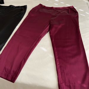 Lilysilk 100% Charmeuse Silk Ankle Pant 35” Long, Size Large Plum Color